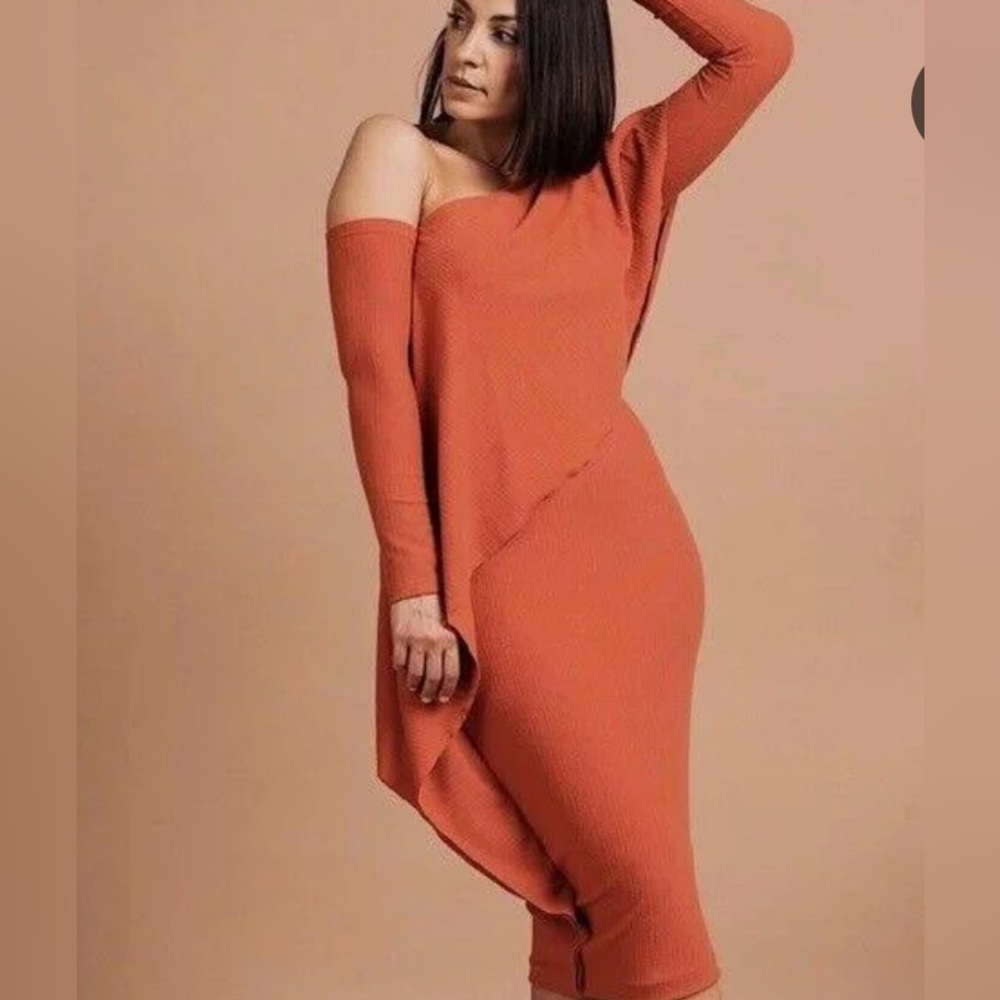 Elegant Orange Off-Shoulder Dress